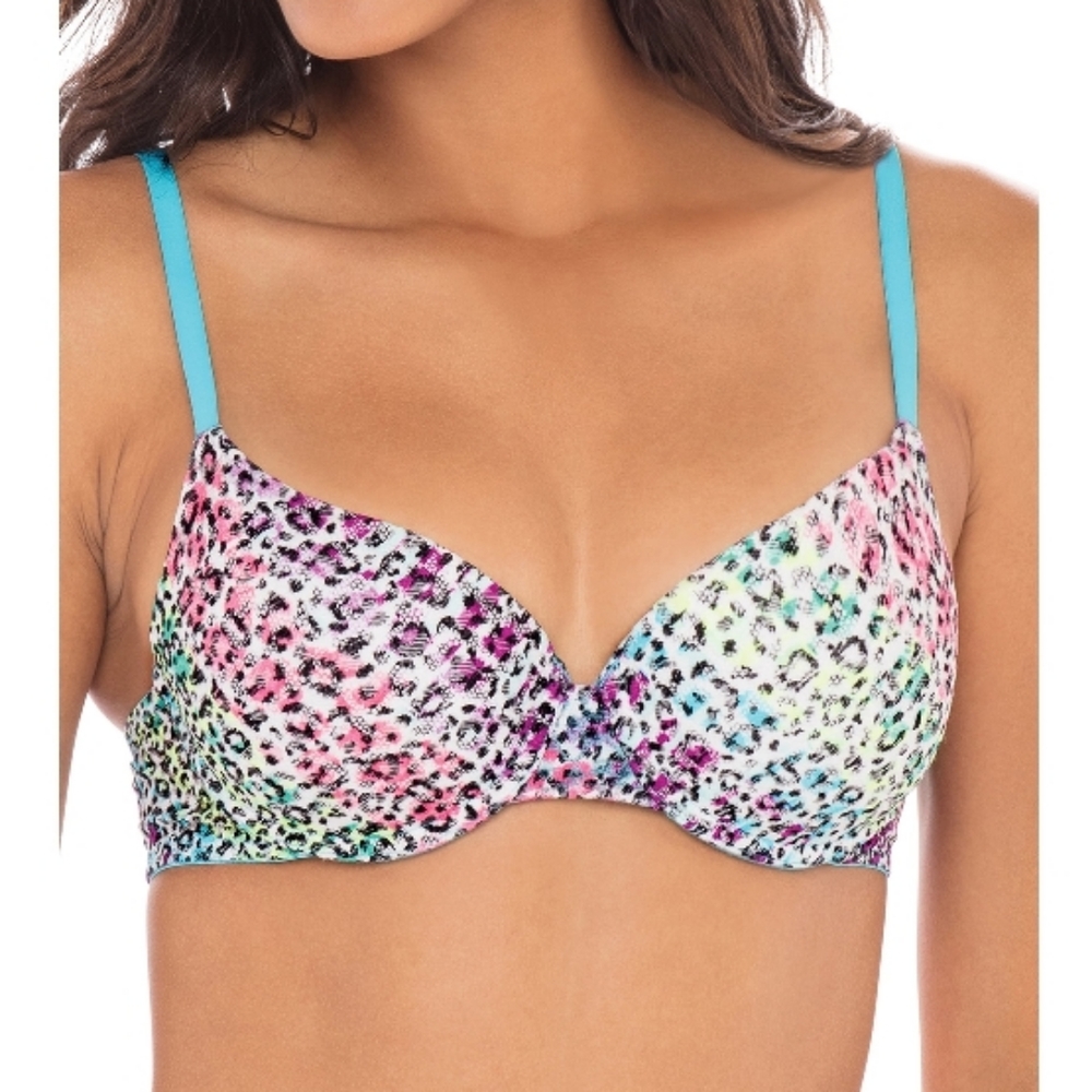 No Boundries-Multi-Color Leopard Print Padded Push Up Multi-Way Straps Bra-32B
